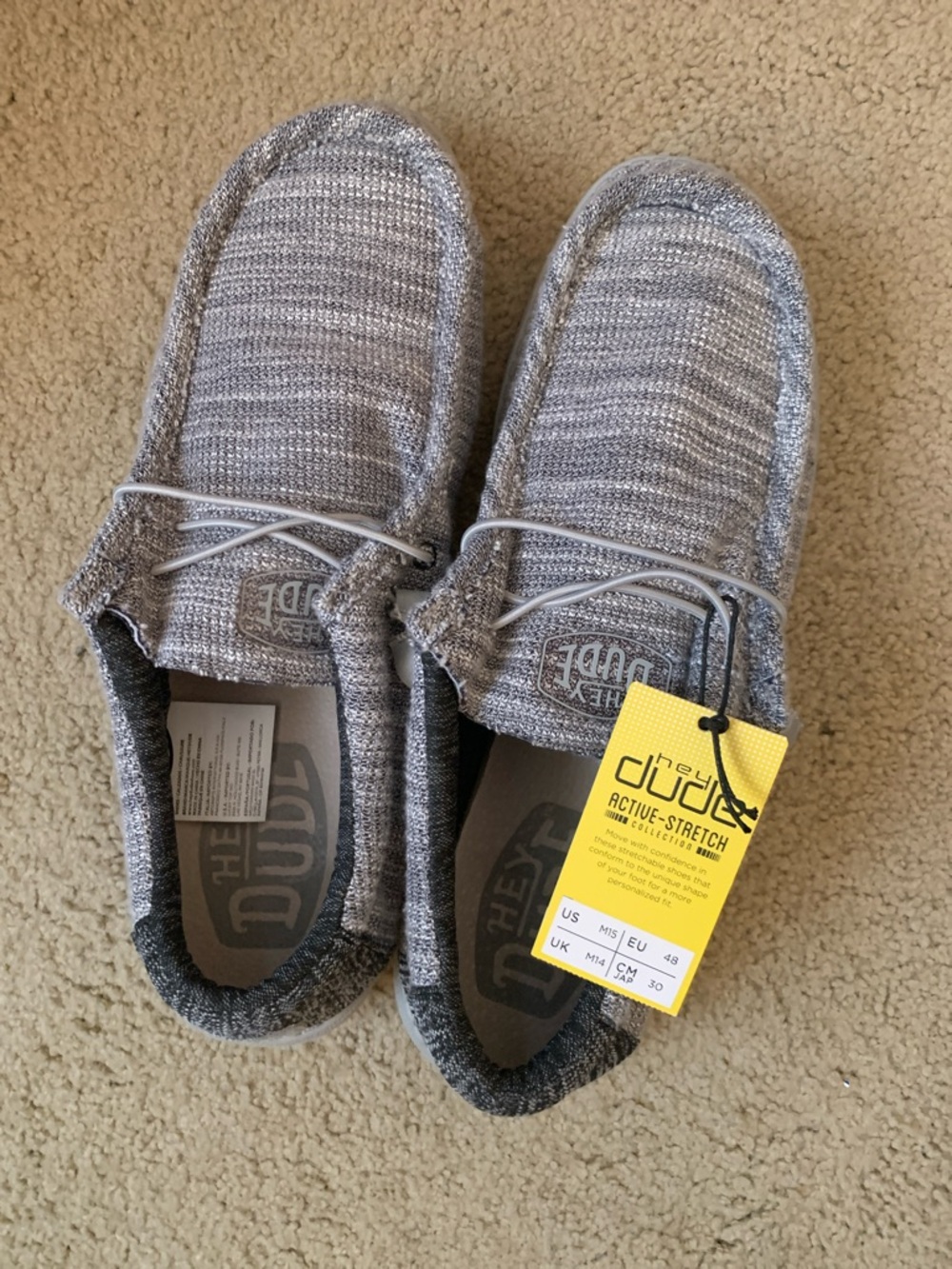 Men’s NWT Sz 15 Hey Dude Men's Wally Knit Slip-Ons in Heather Gray